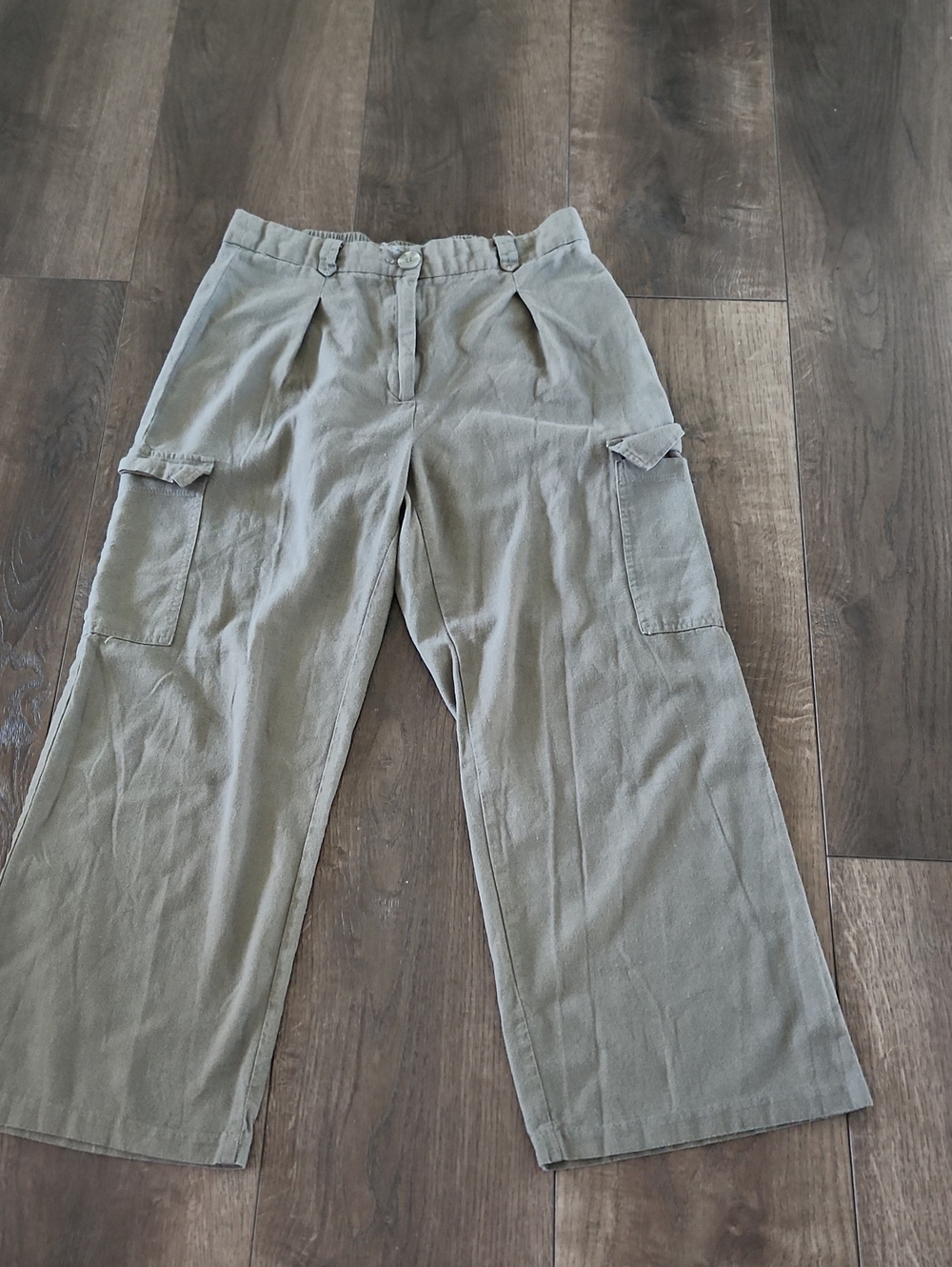 Ellen Tracy   Green Linen Blend Cargo Pants Sz M FLAW